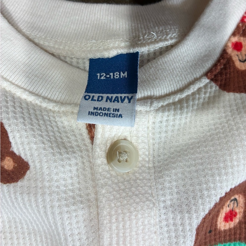 Old Navy Cream white Bear Print Baby One-Piece with Brown Bears - Picture 2 of 3